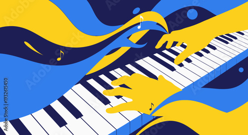 Celebrating Jazz Appreciation Month with piano performance in a vibrant, dynamic scene