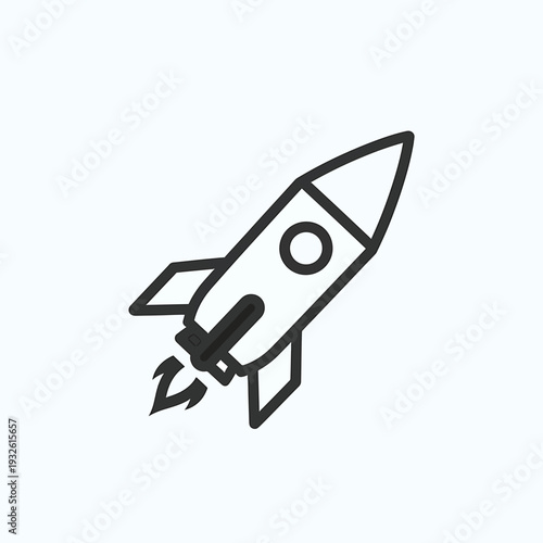Simple Line Art Icon of a Rocket Ship Launching Upwards.