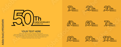 Anniversary logo set vector design, black color for celebration event