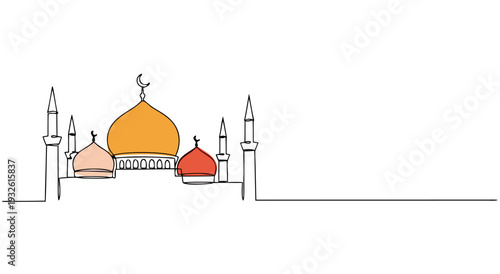 Islamic mosque with minarets, vector illustration, Ramadan, Eid, culture, abstract, minimalist
