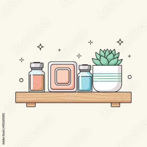 Minimalist HRT Self-Care Shelf Vector Illustration