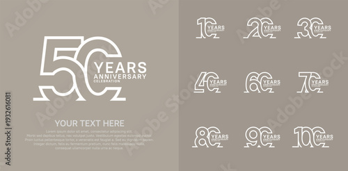 Anniversary logo set vector design, white color for celebration event