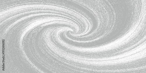 White textured spiral vortex on a grey background with a grainy effect abstract pattern swirl