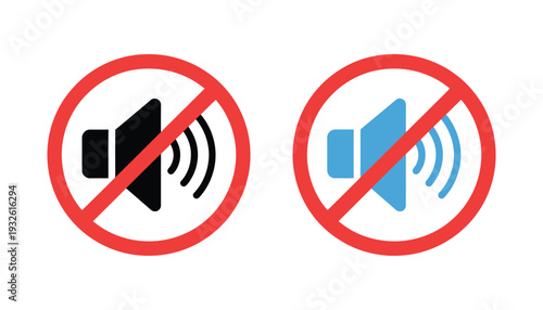 Silent mode flat icon design, crossed speaker, no sound alert, mute audio control symbol, prohibition sign