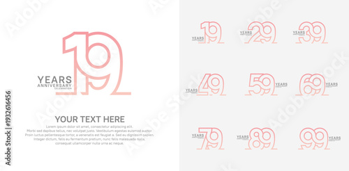 Anniversary logo set vector design, pink color for celebration event