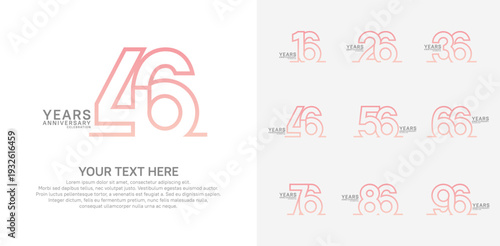 Anniversary logo set vector design, pink color for celebration event