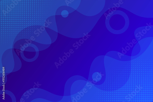 Modern abstract background featuring deep blue fluid waves and translucent geometric rings. This dynamic design includes subtle halftone dot textures creating a sense of digital innovation 
