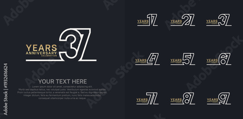 Anniversary logo set vector design, gold and silver color for celebration event
