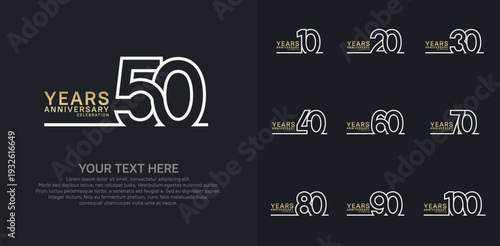 Anniversary logo set vector design, gold and silver color for celebration event