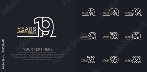 Anniversary logo set vector design, gold and silver color for celebration event
