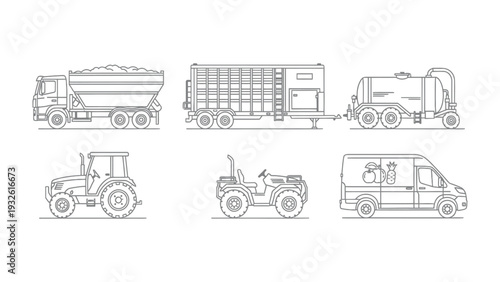 Agricultural Vehicles: A meticulously illustrated set of agricultural vehicles, showcasing the backbone of farming and rural operations.