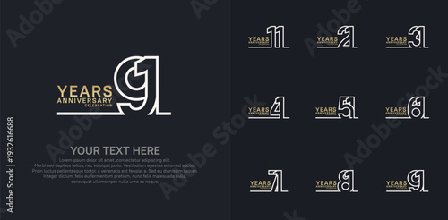 Anniversary logo set vector design, gold and silver color for celebration event