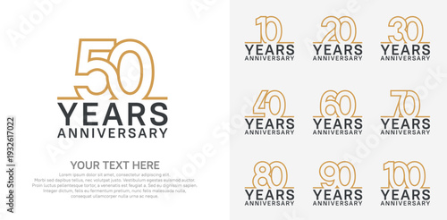 Anniversary logo set vector design, brown color for celebration event