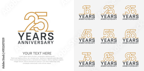 Anniversary logo set vector design, brown color for celebration event