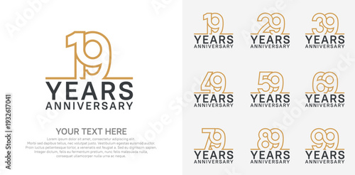 Anniversary logo set vector design, brown color for celebration event