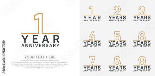 Anniversary logo set vector design, brown color for celebration event
