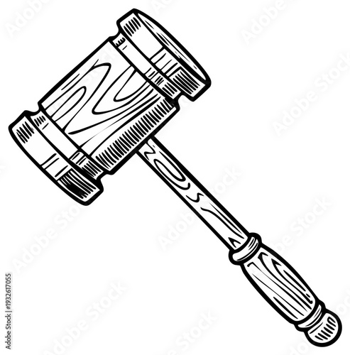 Wooden gavel with etched wood grain on handle and head judicial symbol for court auction law justice