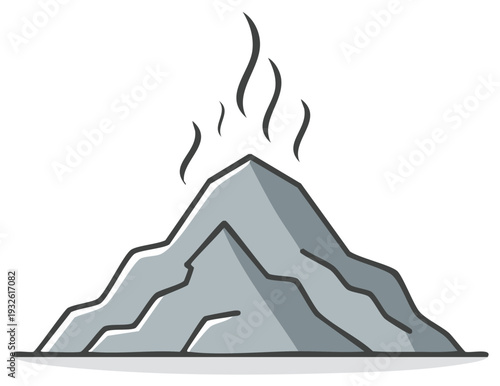 Cartoon illustration of a volcanic mountain with steam coming from the top