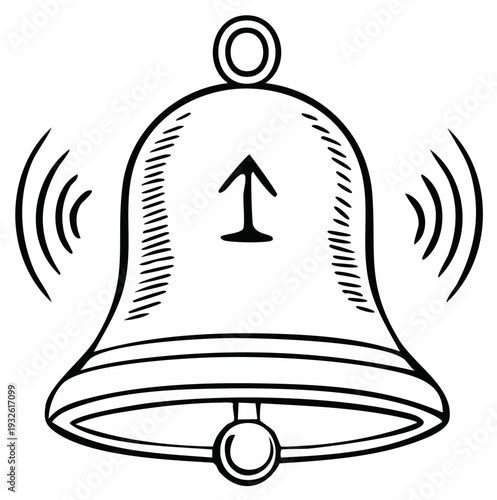 Ringing Bell with Upward Arrow Drawing Line Art Symbol Sound Communication Alert Attention Notice