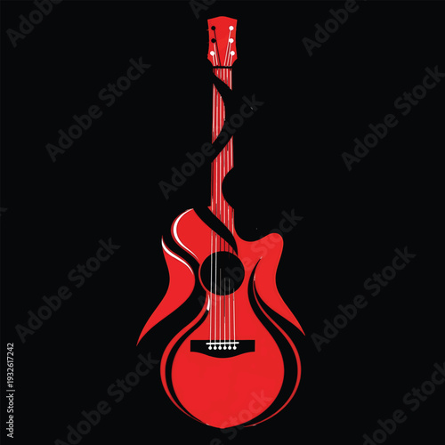 Stylized Red Acoustic Guitar Illustration with Black Accents.