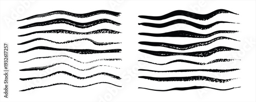 Set of artistic pen brushes.Doodles, ink brushes.Set of vector grunge brushes. Collection of strokes of markers. Set of wavy horizontal lines