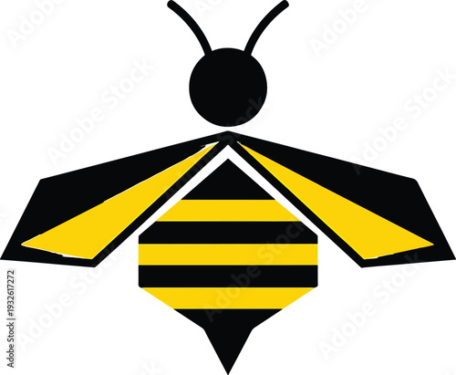 Stylized Geometric Bee Illustration with Black and Yellow Stripes.