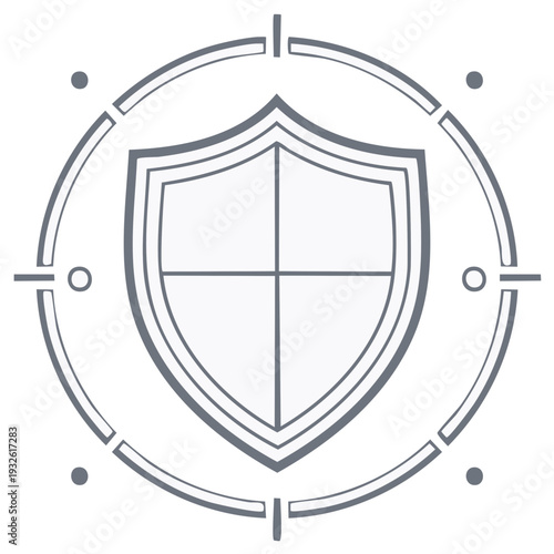 Stylized shield icon centered within a targeting system for data protection and security