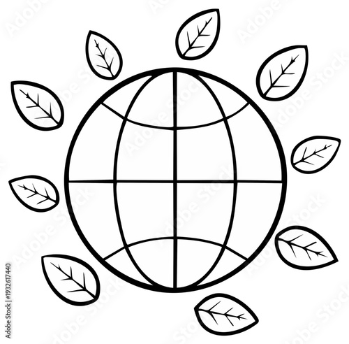Stylized globe with surrounding leaves symbolizing nature and environmental protection