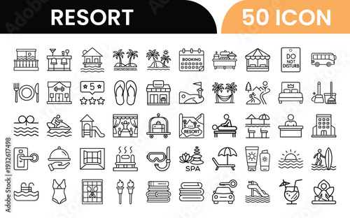 Resort related icons collection for travel and hospitality industry