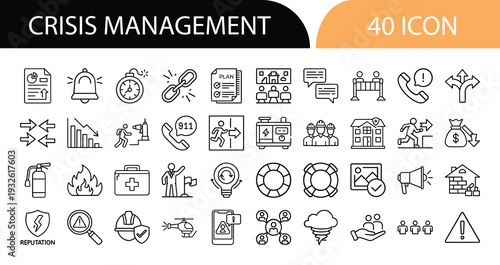 Crisis Management Icons Collection for Emergency Planning and Response