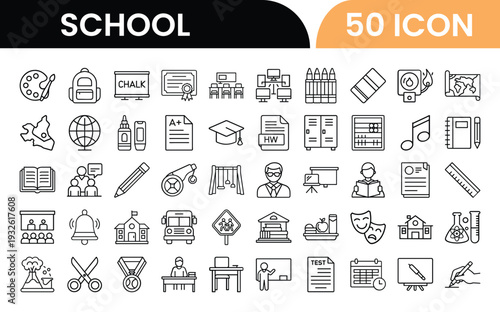 Collection of Fifty School Related Icons for Educational Purposes