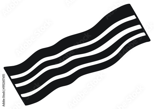 Wavy strip of bacon icon simple black and white vector graphic for breakfast food