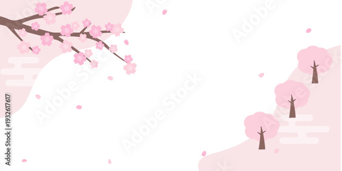 春のバナーイラスト　春の背景イラスト　桜のバナー　ピンク　春素材　