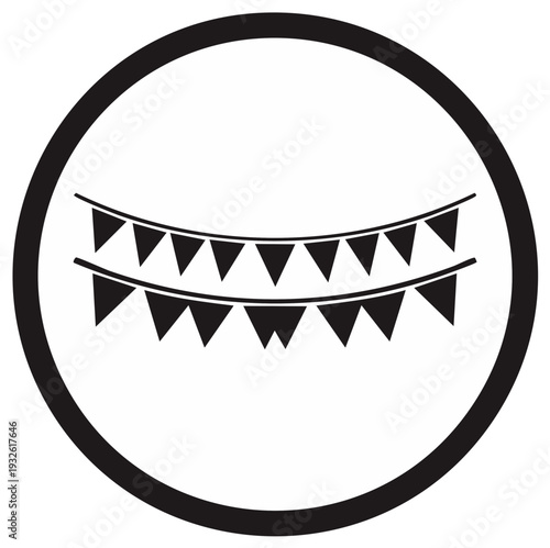Bunting flags vector icon for party decoration. Simple black and white garland for festival and celebration events.