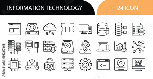 Information Technology Vector Set Featuring Servers, Laptops, Networks, and Digital Technology Elements for Web and App Design