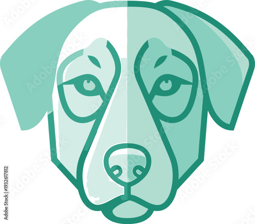 Stylized Geometric Dog Face Illustration in Teal.