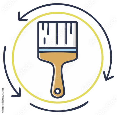 Paint Brush Icon with Circular Arrows for Creative Design Process and Artistic Renovation