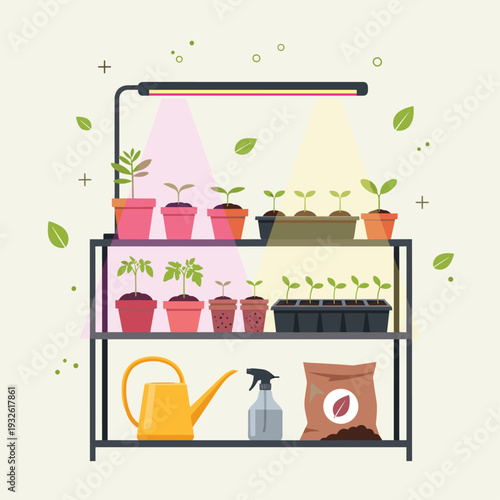 Modern Indoor Gardening Shelf with Seedling Grow Light