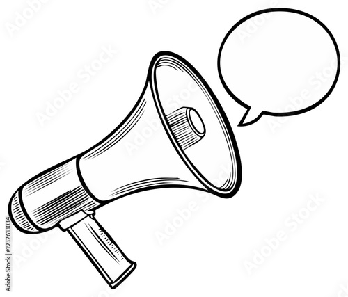 Megaphone and speech bubble illustration for communication and announcement.