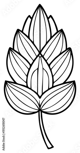 Stylized Illustration of Hops Plant with Detailed Leaf Structure in Black and White