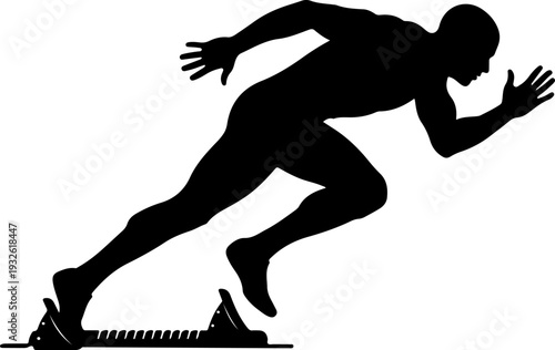 Sprinter starting race from blocks, dynamic running motion, vector illustration