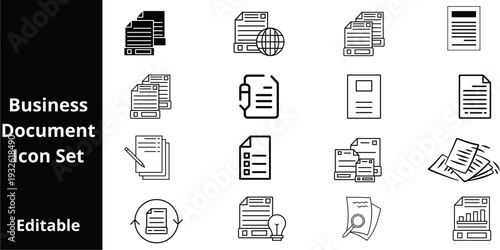 Professional Business Document Icon Set for Data Management Corporate Analytics and Office Productivity Reports