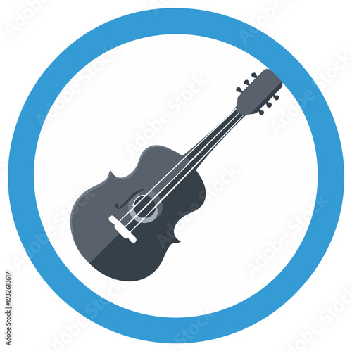 Acoustic string instrument flat icon. Vector illustration of a musical instrument like a guitar or cello in a circle.