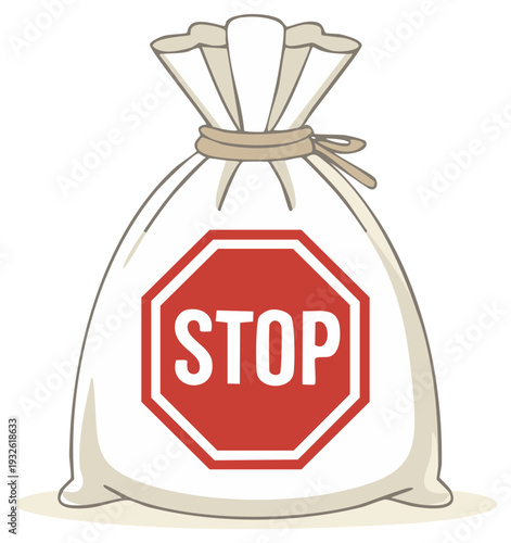 Conceptual illustration of a bag with a red stop sign symbolizing a halt embargo or financial sanction
