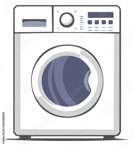 Front view of a modern white front loading washing machine with a digital display