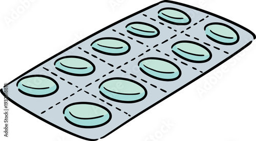 Hand drawn illustration of medicine blister pack