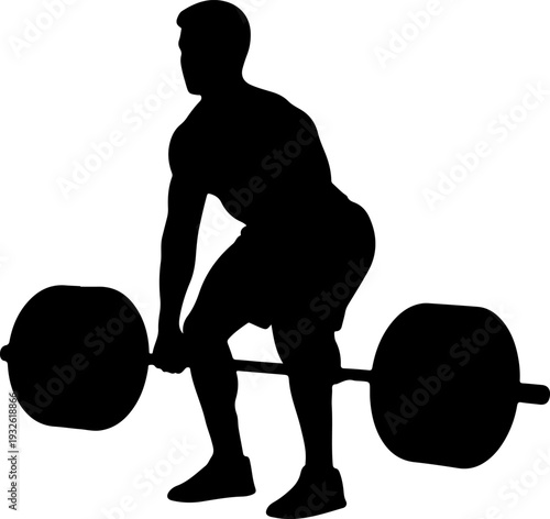 Weightlifter Silhouette Lifting Barbell, Strength Training Flat Design Vector Illustration