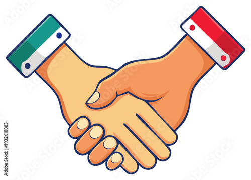 Stylized Handshake: Illustration of Two Hands in a Deal with Colored Cuffs