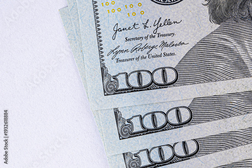 Close up of new hundred dollar bill. American cash dollars close-up , a large amount of cash American dollars in cash paper bills