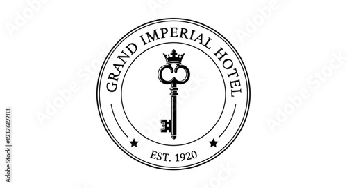 Grand Imperial Hotel logo featuring a vintage key and circular design, established in 1920.